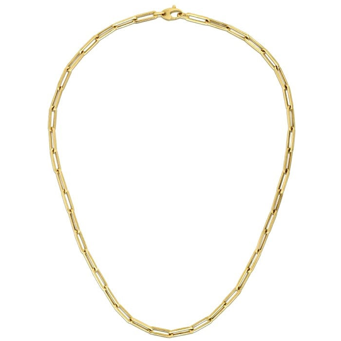 10K Yellow Gold Lite Paperclip Chain (4.20 mm) in a sleek high-contrast midnight luxury editorial style